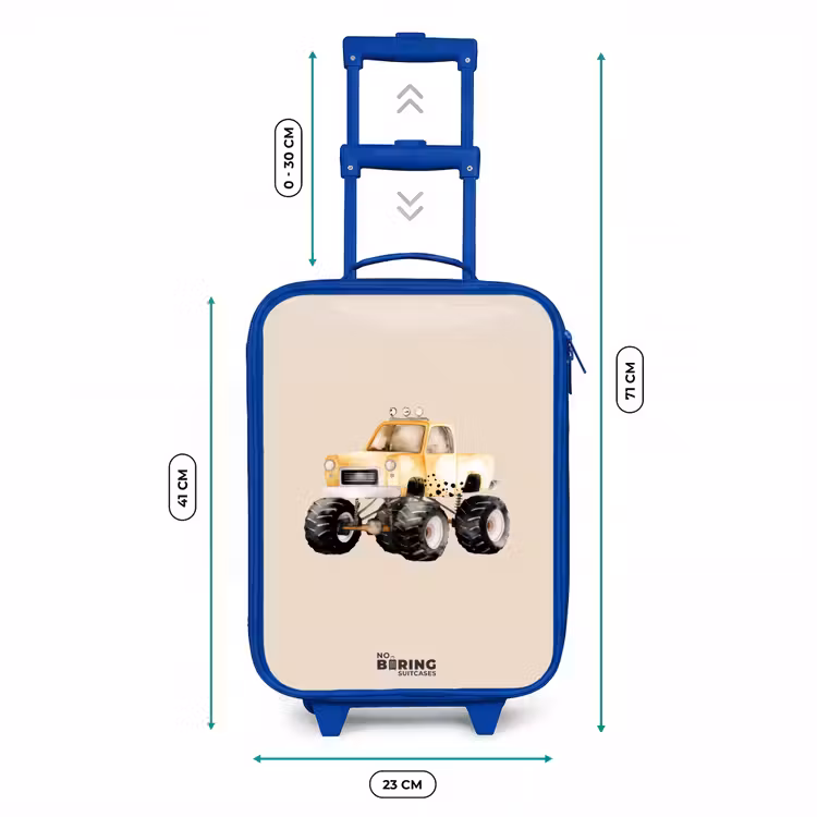 Kinderkoffer Blau - Gelber Monstertruck auf einem beigen Hintergrund — 7