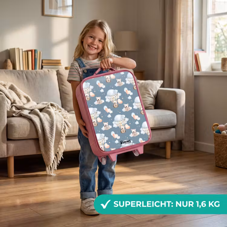 Kinderkoffer Rosa - Bären in Heißluftballons zwischen Wolken und Ballons — 3