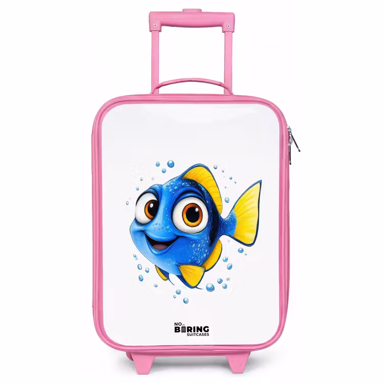 Kinderkoffer Rosa - Blauer Fisch mit gelben Flossen und glücklichem Blick — 1