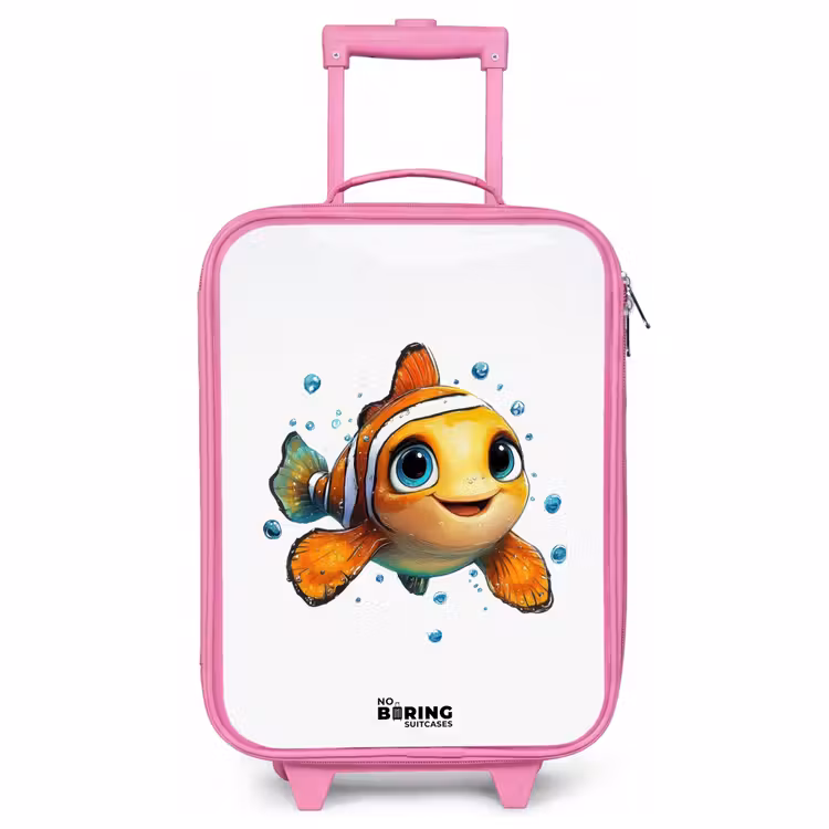 Kinderkoffer Rosa - Clownfisch mit Blasen auf weißem Hintergrund — 1