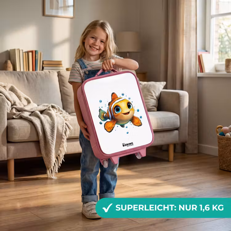 Kinderkoffer Rosa - Clownfisch mit Blasen auf weißem Hintergrund — 3