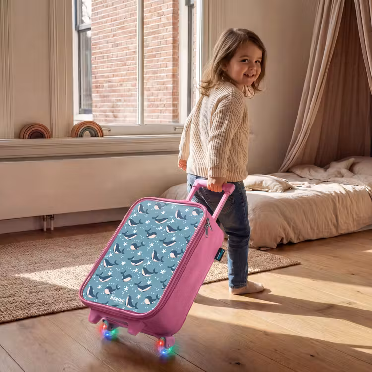 Kinderkoffer Rosa - Dunkelblaues Walmuster mit Seesternen — 2