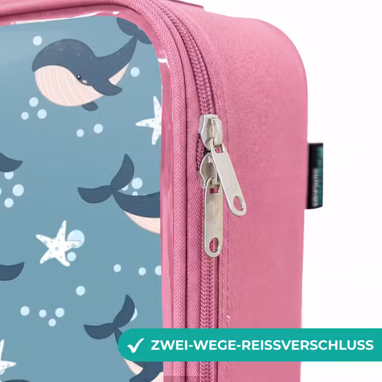 Kinderkoffer Rosa - Dunkelblaues Walmuster mit Seesternen — 5