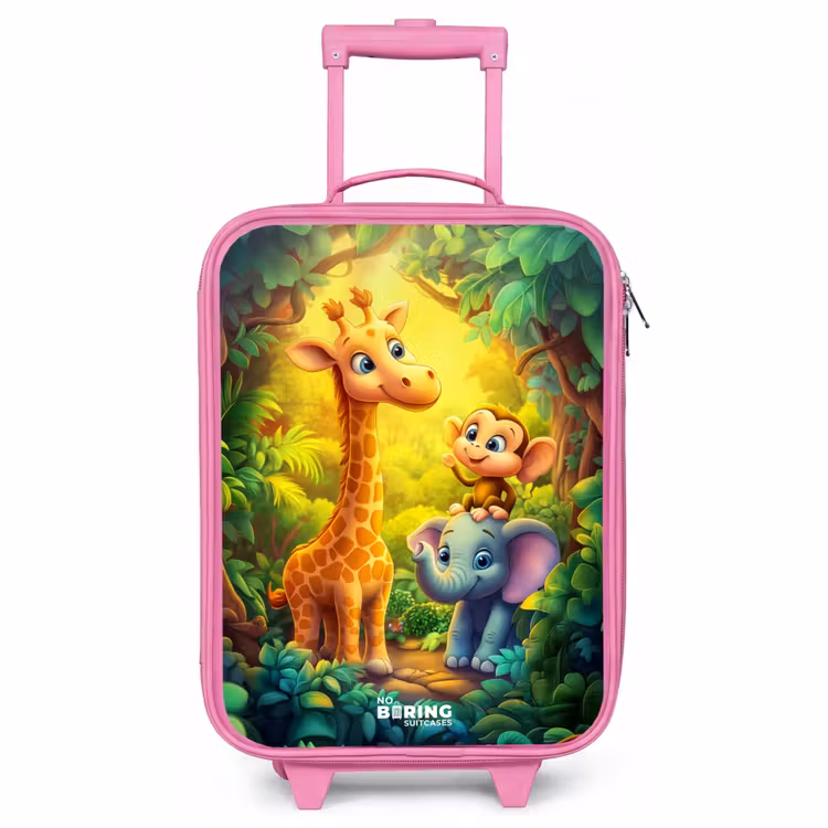 Kinderkoffer Rosa - Giraffe, Elefant und Affe im Wald — 1