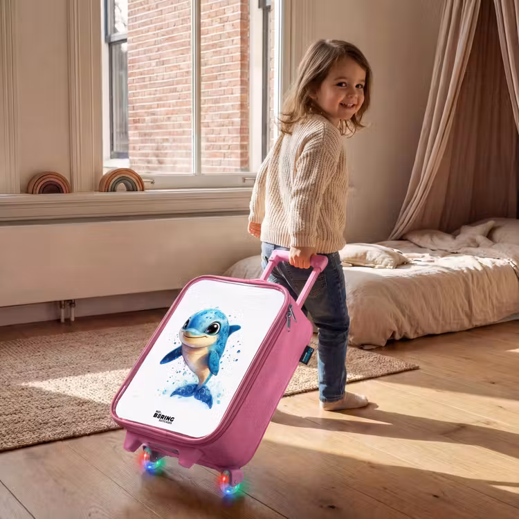Kinderkoffer Rosa - Glücklicher Delphin mit Wassertropfen auf Weiß — 2