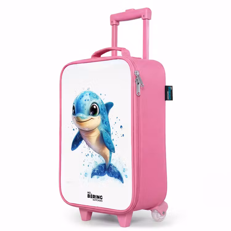 Kinderkoffer Rosa - Glücklicher Delphin mit Wassertropfen auf Weiß — 8