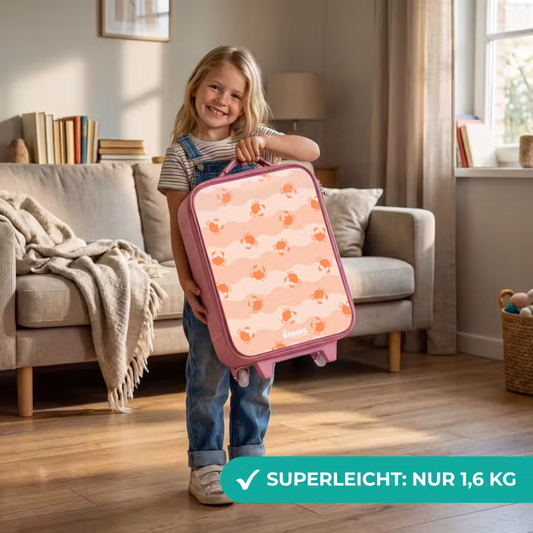 Kinderkoffer Rosa - Orangefarbene Krabben auf gewelltem Hintergrund — 3