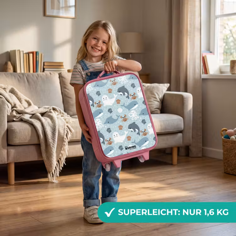 Kinderkoffer Rosa - Seetiermuster mit Delphinen, Robben und Krabben — 3