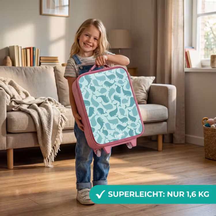 Kinderkoffer Rosa - Stilisierte Wale in tonalen Meeresgrüntönen — 3