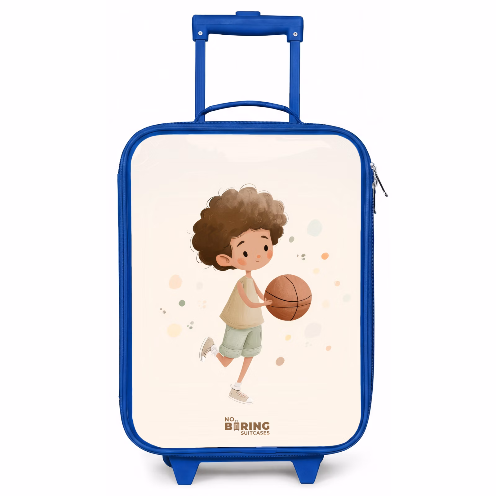 Kinderkoffer Blau - Junge mit einem Basketball in Beigetönen — 1