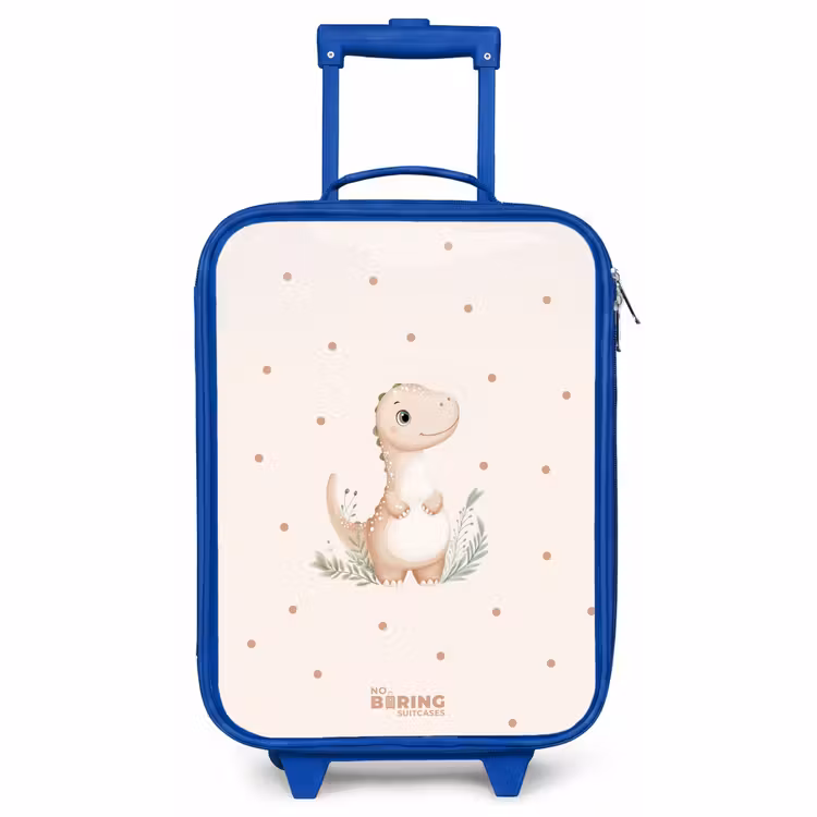 Kinderkoffer Blau - Beigefarbener Dino auf getupftem Hintergrund — 1