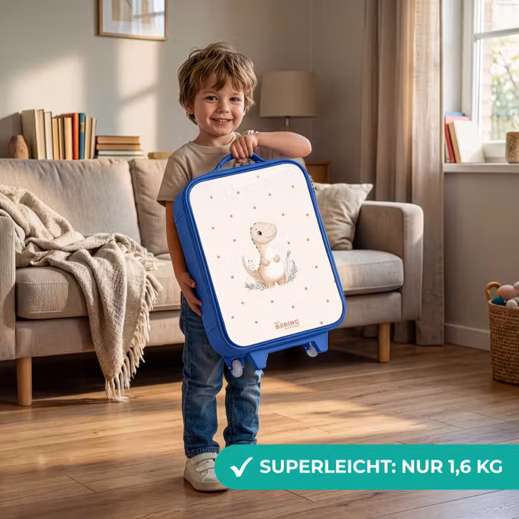 Kinderkoffer Blau - Beigefarbener Dino auf getupftem Hintergrund — 3