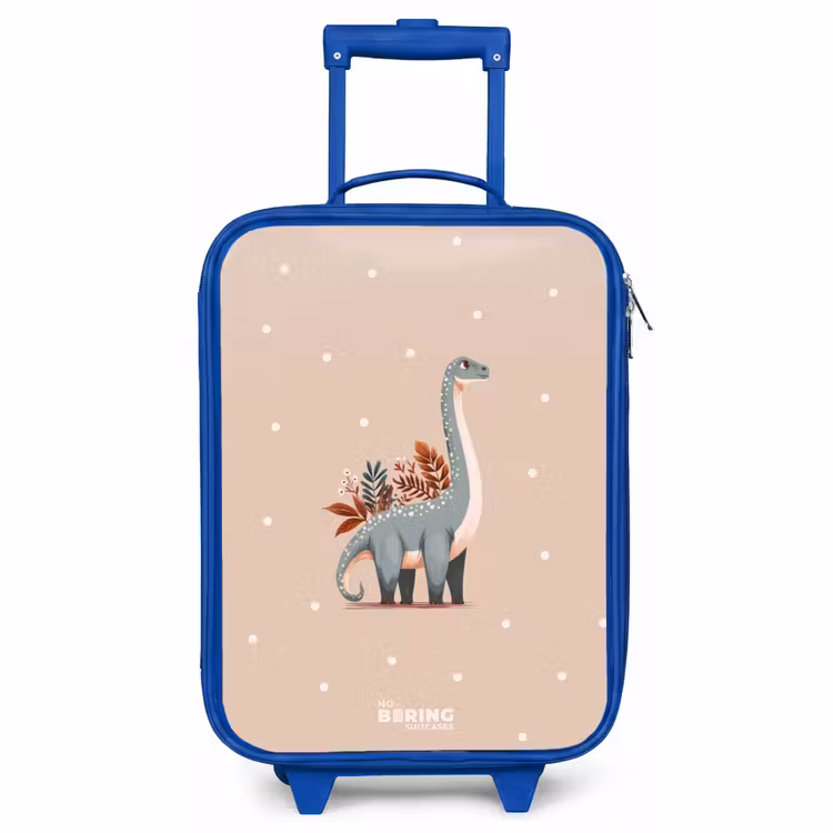 Kinderkoffer Blau - Blauer Dinosaurier auf beigefarbenem Tupfenhintergrund — 1