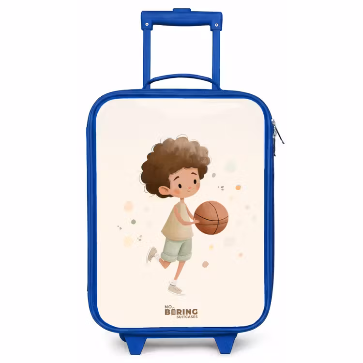 Kinderkoffer Blau - Junge mit einem Basketball in Beigetönen — 1