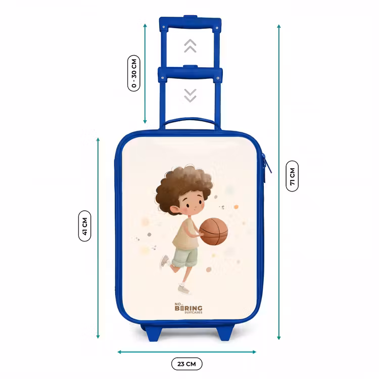 Kinderkoffer Blau - Junge mit einem Basketball in Beigetönen — 7