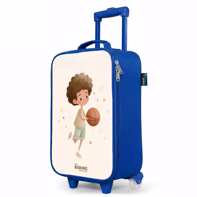 Kinderkoffer Blau - Junge mit einem Basketball in Beigetönen — 8