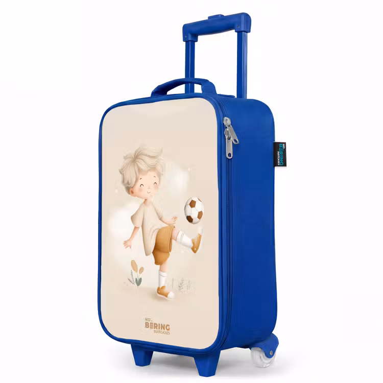Kinderkoffer Blau - Junge mit einem Fußball in beigen Farben — 8
