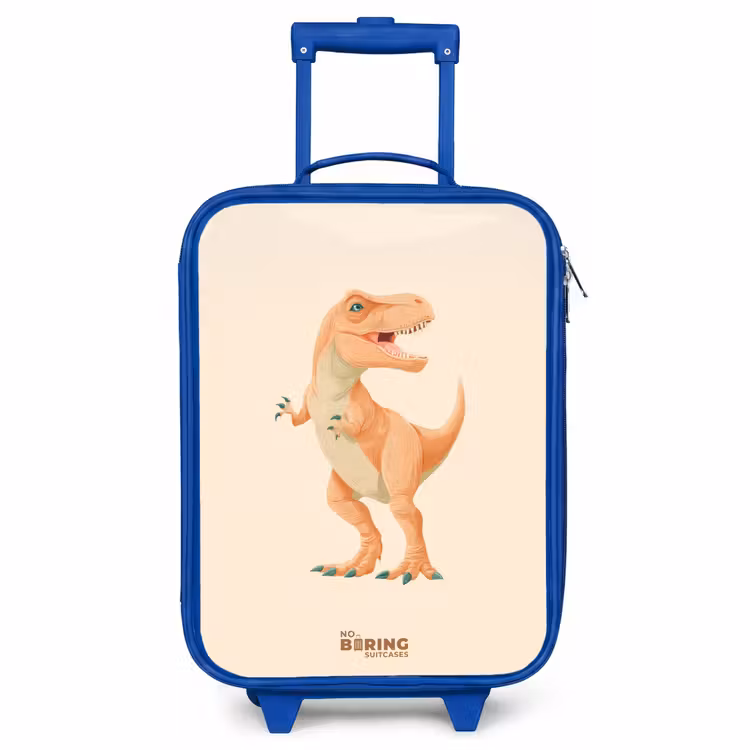 Kinderkoffer Blau - T-rex dino in orangefarben — 1