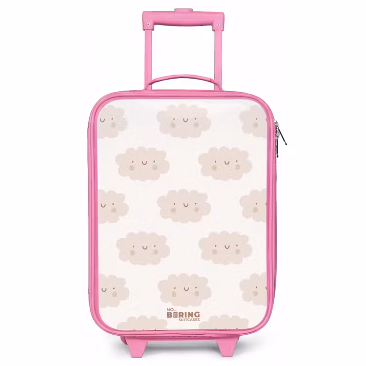 Kinderkoffer Rosa - Fröhliche Wolken mit Gesichtern auf cremefarbenem Hintergrund — 1