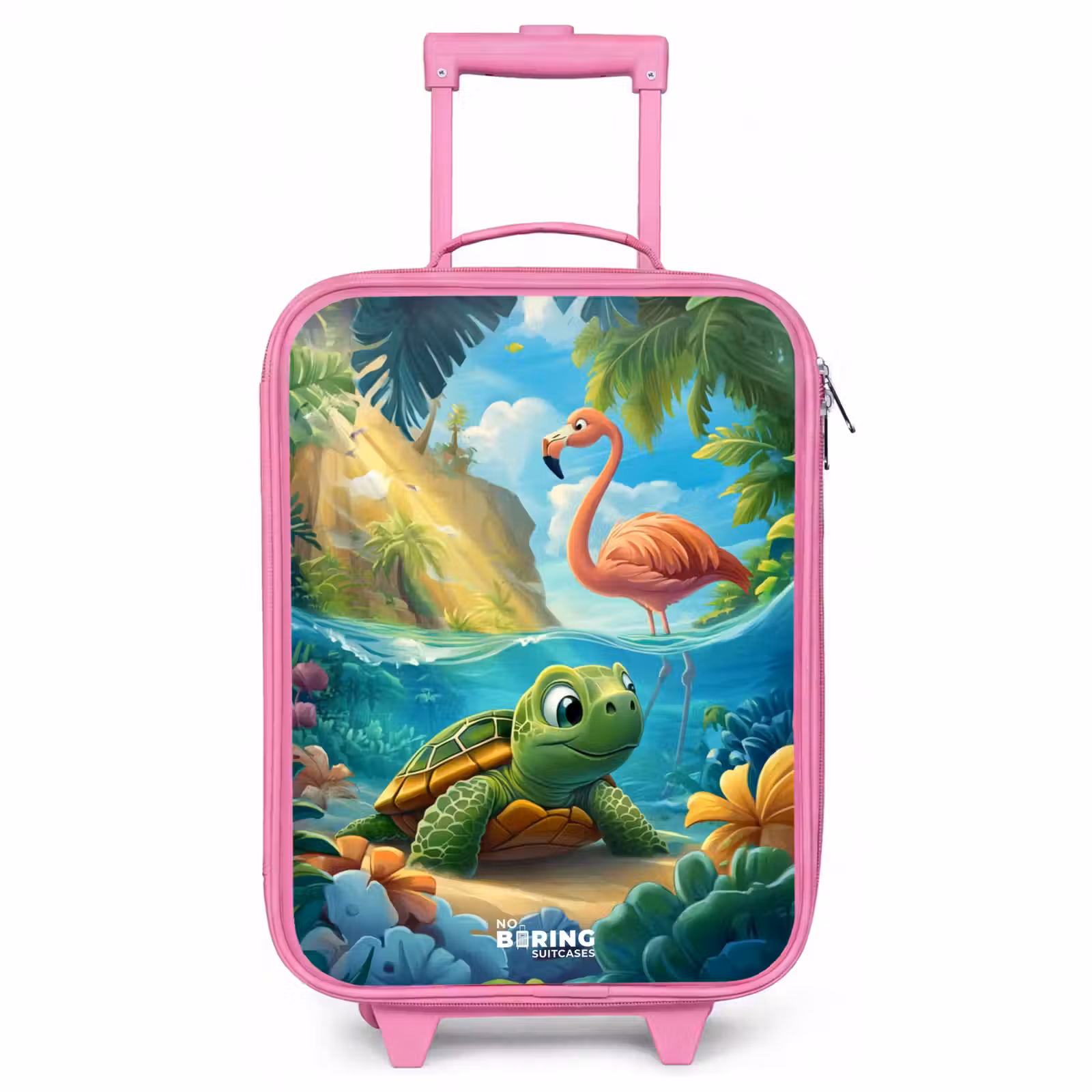 Kinderkoffer Rosa - Schildkröte in tropischem Wasser mit Flamingo — 1