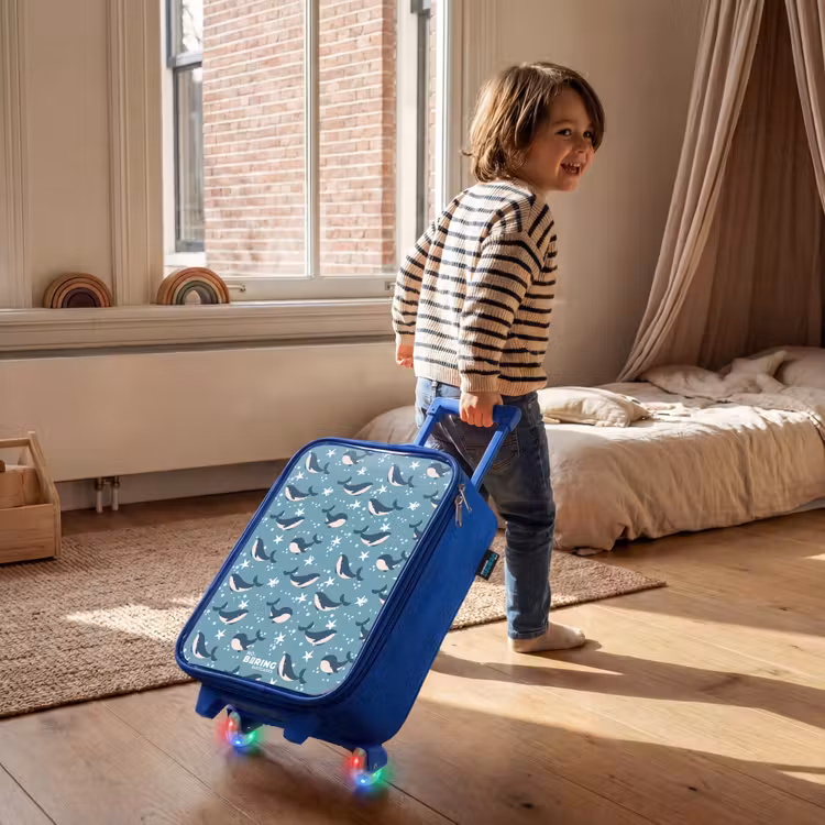 Kinderkoffer Blau - Dunkelblaues Walmuster mit Seesternen — 2