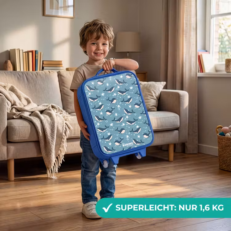 Kinderkoffer Blau - Dunkelblaues Walmuster mit Seesternen — 3
