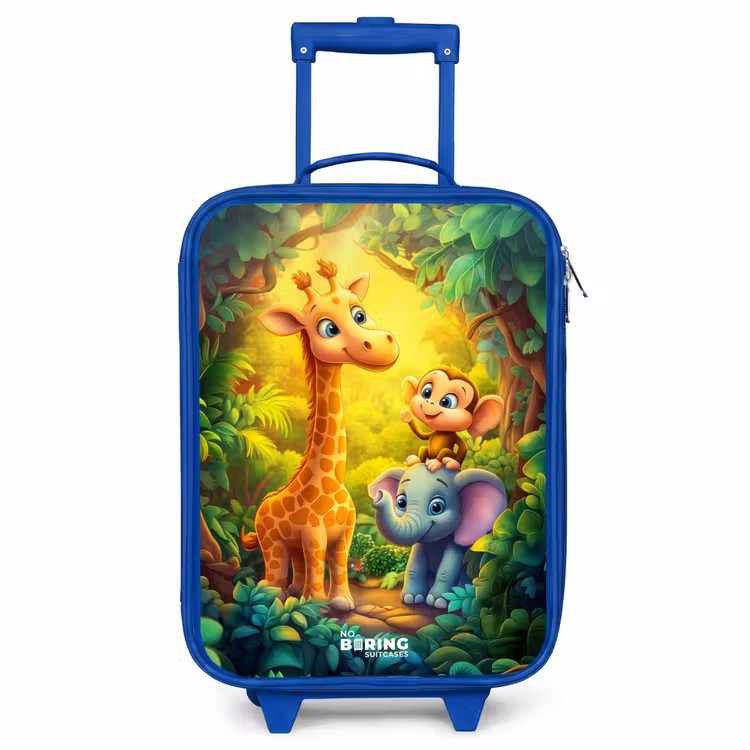 Kinderkoffer Blau - Giraffe, Elefant und Affe im Wald — 1