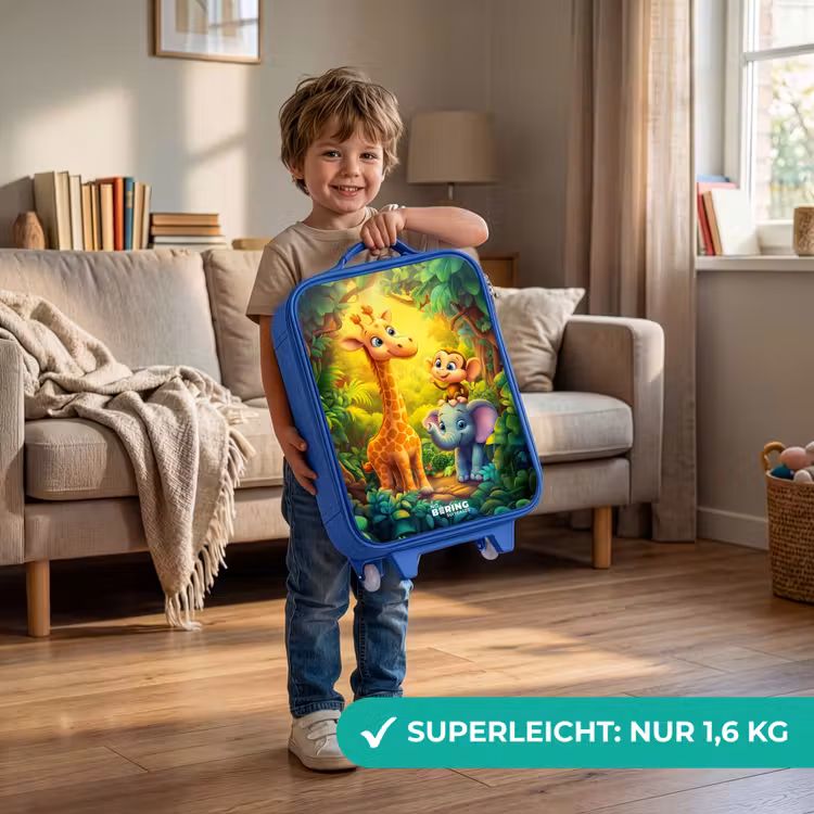 Kinderkoffer Blau - Giraffe, Elefant und Affe im Wald — 3