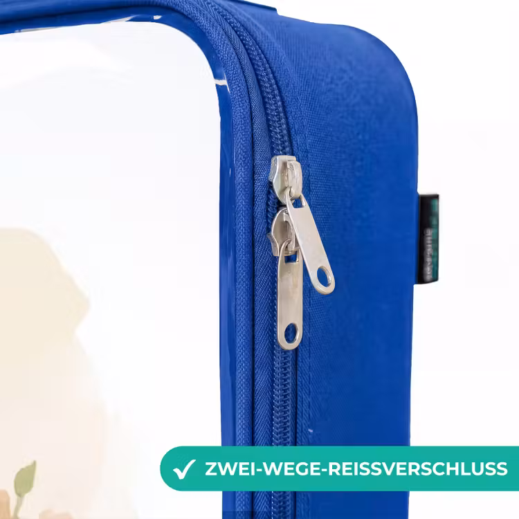 Kinderkoffer Blau - Giraffe und Elefant zwischen Blumen auf weißem Hintergrund — 5