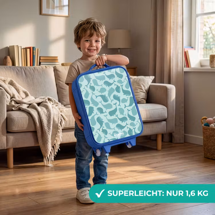 Kinderkoffer Blau - Stilisierte Wale in tonalen Meeresgrüntönen — 3