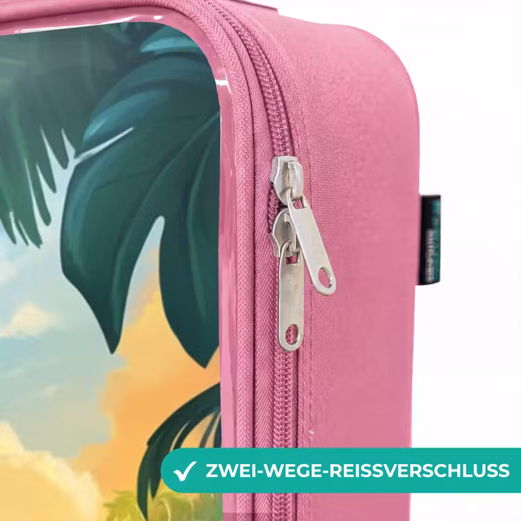 Kinderkoffer Rosa - Flamingo und Dinosaurier am Strand bei Sonnenuntergang — 5
