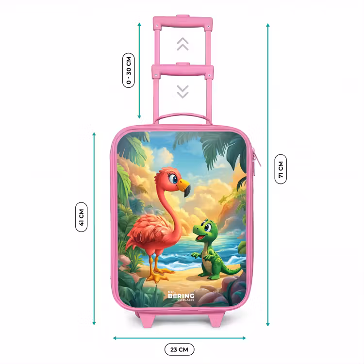 Kinderkoffer Rosa - Flamingo und Dinosaurier am Strand bei Sonnenuntergang — 7