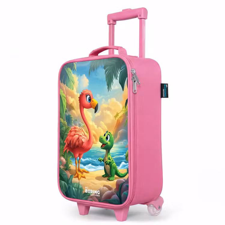 Kinderkoffer Rosa - Flamingo und Dinosaurier am Strand bei Sonnenuntergang — 8