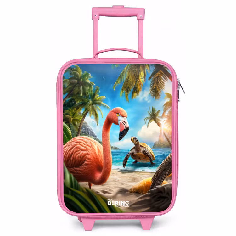 Kinderkoffer Rosa - Flamingo und Schildkröte am tropischen Strand — 1