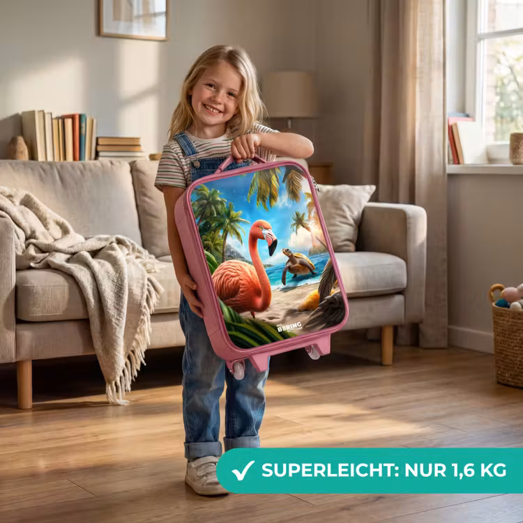 Kinderkoffer Rosa - Flamingo und Schildkröte am tropischen Strand — 3
