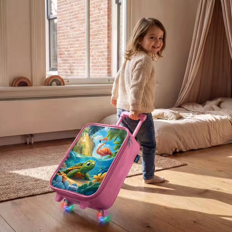 Kinderkoffer Rosa - Schildkröte in tropischem Wasser mit Flamingo — 2