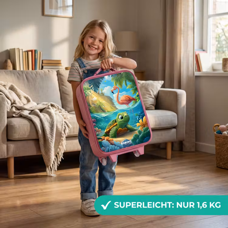 Kinderkoffer Rosa - Schildkröte in tropischem Wasser mit Flamingo — 3