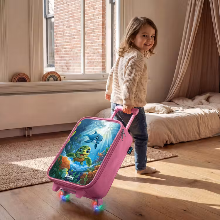 Kinderkoffer Rosa - Schildkröte und Delfin im blauen Ozean — 2