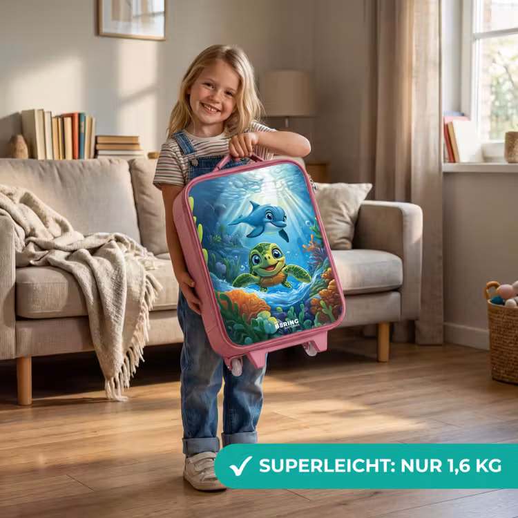 Kinderkoffer Rosa - Schildkröte und Delfin im blauen Ozean — 3