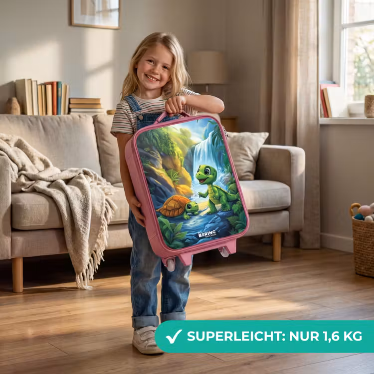 Kinderkoffer Rosa - Schildkröte und Dino am Wasserfall im tropischen Wald — 3