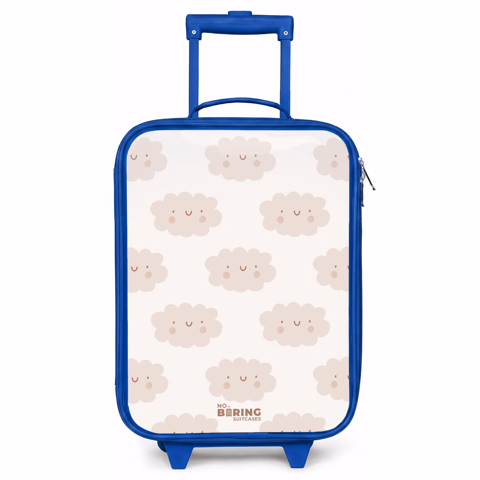 Kinderkoffer Blau - Fröhliche Wolken mit Gesichtern auf cremefarbenem Hintergrund — 1