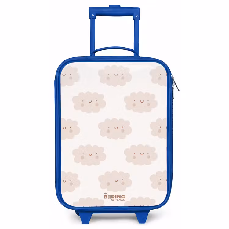Kinderkoffer Blau - Fröhliche Wolken mit Gesichtern auf cremefarbenem Hintergrund — 1