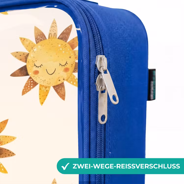 Kinderkoffer Blau - Lächelnde Sonnen als Muster auf beigem Hintergrund — 5