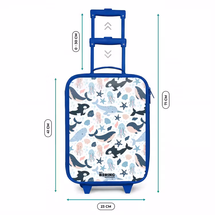 Kinderkoffer Blau - Seetiermuster mit Walen, Quallen und Orcas — 7