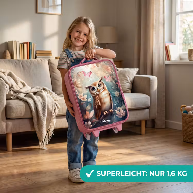 Kinderkoffer Rosa - Eule mit Schmetterlingen im mystischen Wald — 3