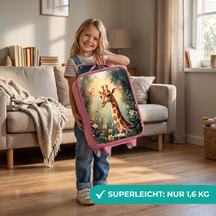 Kinderkoffer Rosa - Junge Giraffe zwischen Blumen im sonnigen Wald — 3
