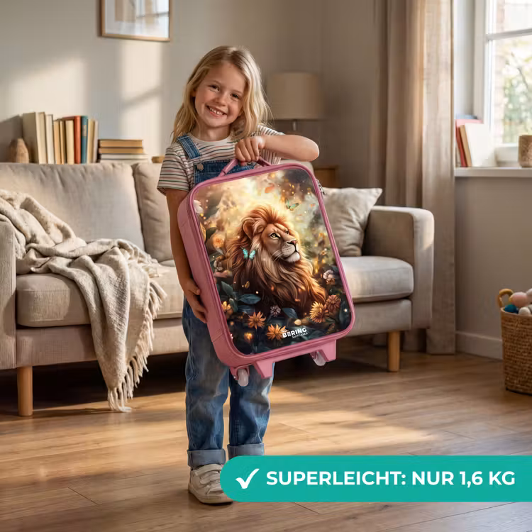 Kinderkoffer Rosa - Löwe mit Schmetterlingen im blühenden Dschungel — 3