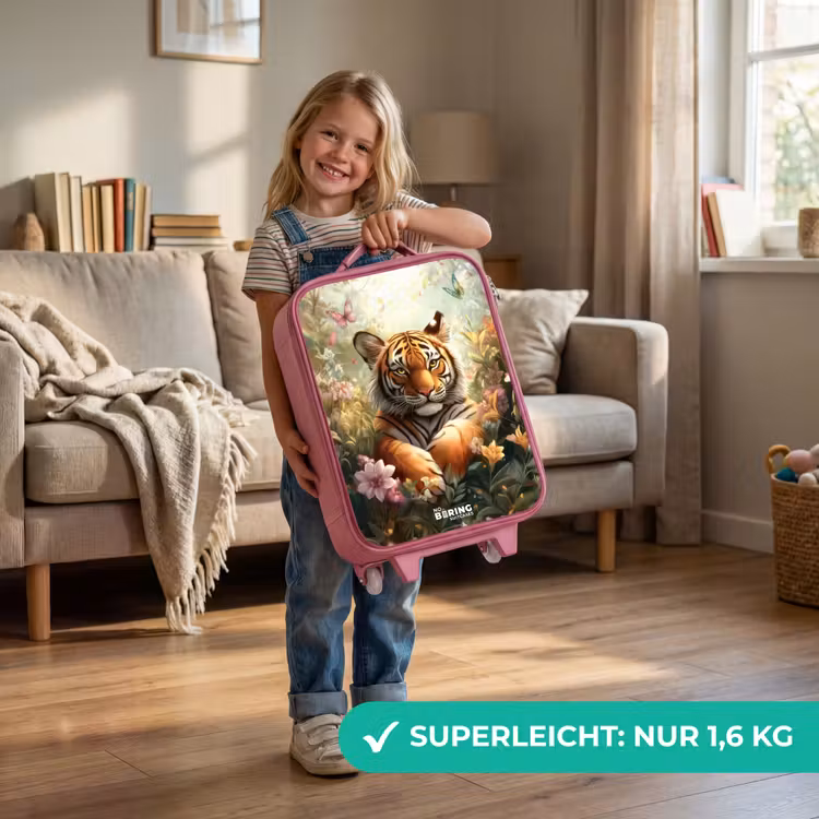 Kinderkoffer Rosa - Tiger im Blumenfeld mit Schmetterlingen und Sonnenlicht — 3