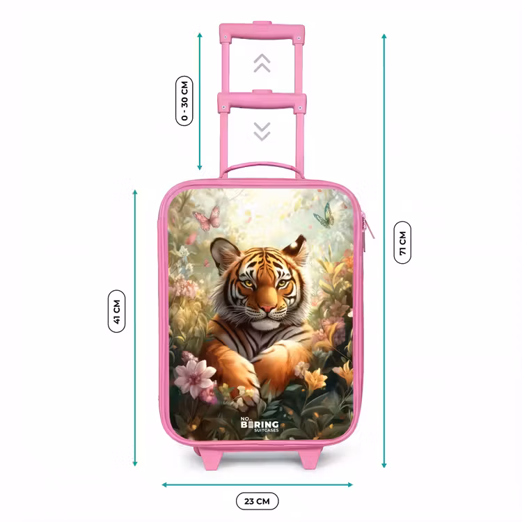 Kinderkoffer Rosa - Tiger im Blumenfeld mit Schmetterlingen und Sonnenlicht — 7