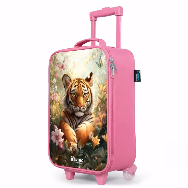 Kinderkoffer Rosa - Tiger im Blumenfeld mit Schmetterlingen und Sonnenlicht — 8